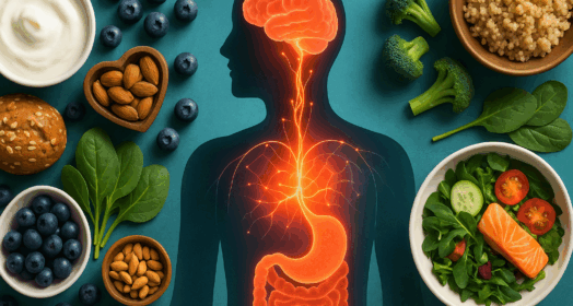 precision nutrition gut-brain axis connection with healthy foods and neural link