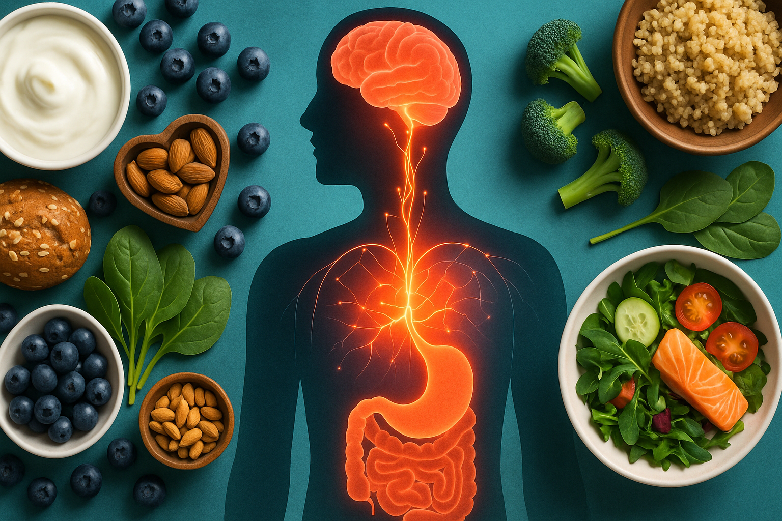 precision nutrition gut-brain axis connection with healthy foods and neural link