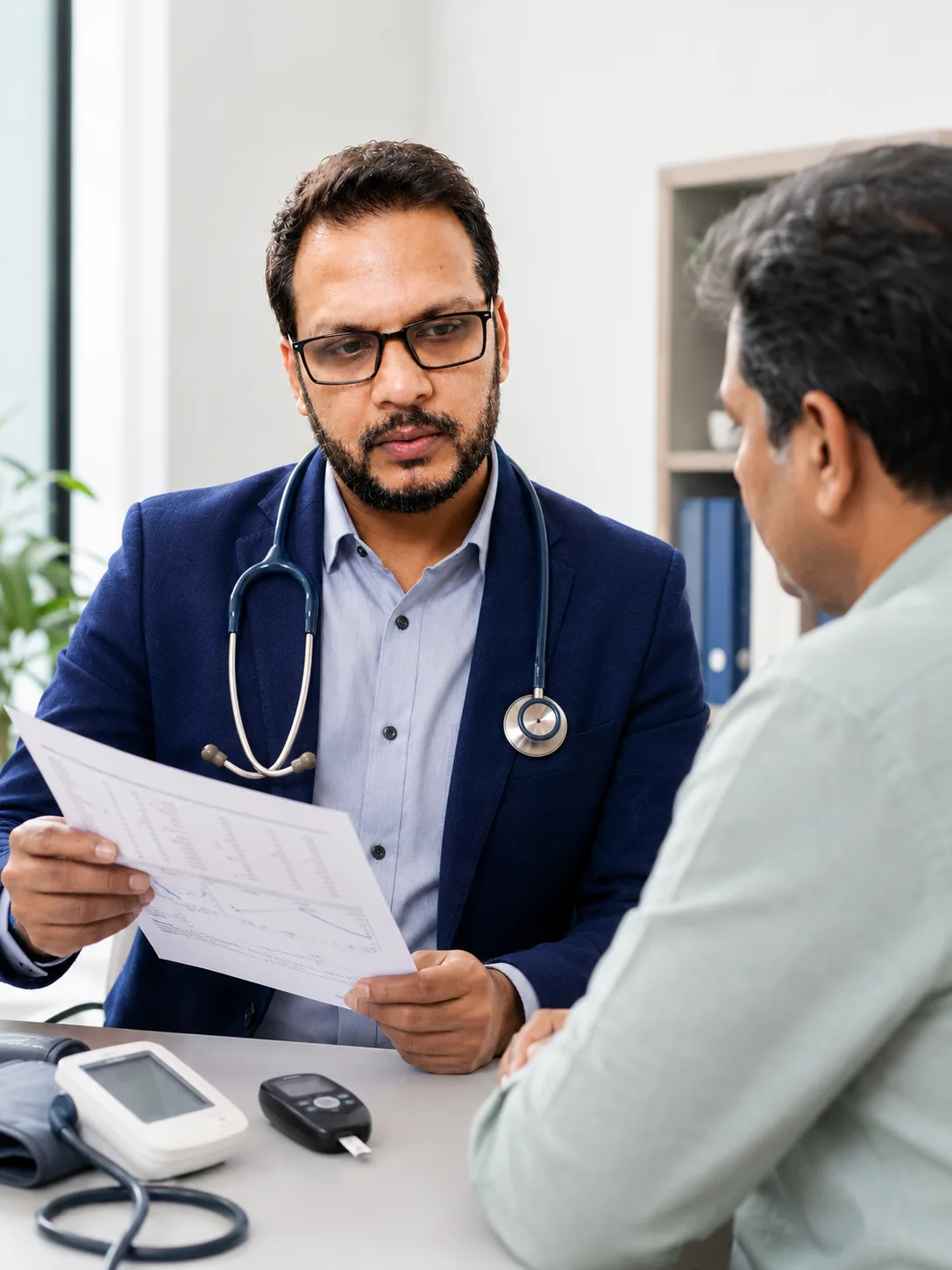 Dr. Pankaj Kumar reviewing a patient's report