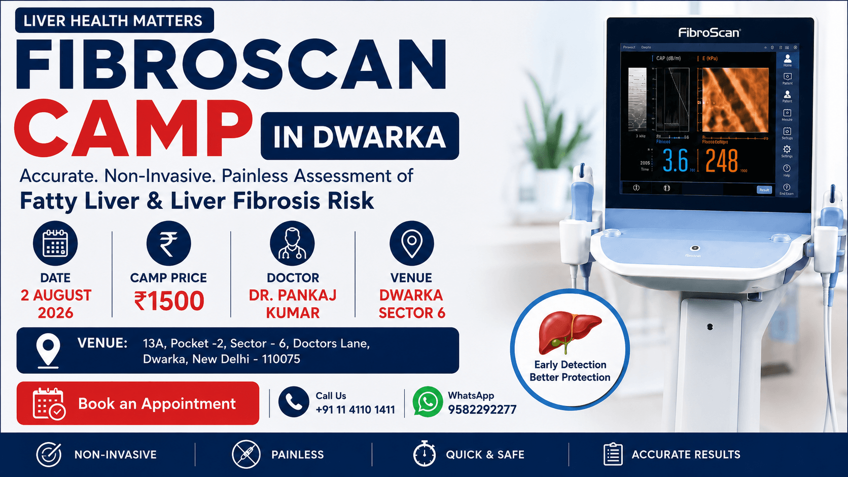 FibroScan Camp in Dwarka on 2 August 2026 for Fatty Liver and Liver Fibrosis Assessment