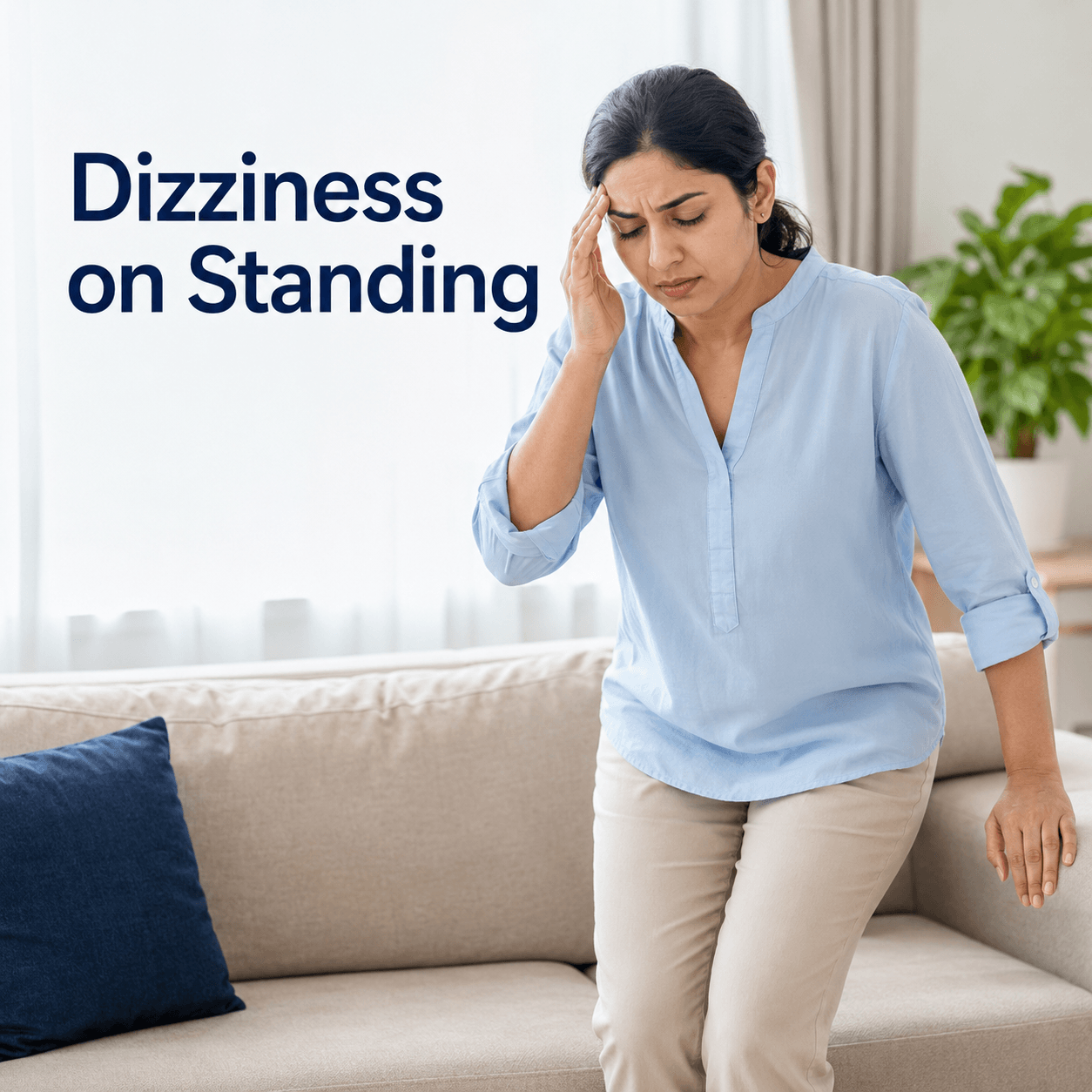 Adult experiencing dizziness on standing beside a chair