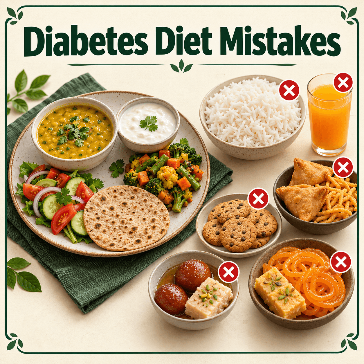 Indian meal being reviewed for common diabetes diet mistakes that can raise blood sugar